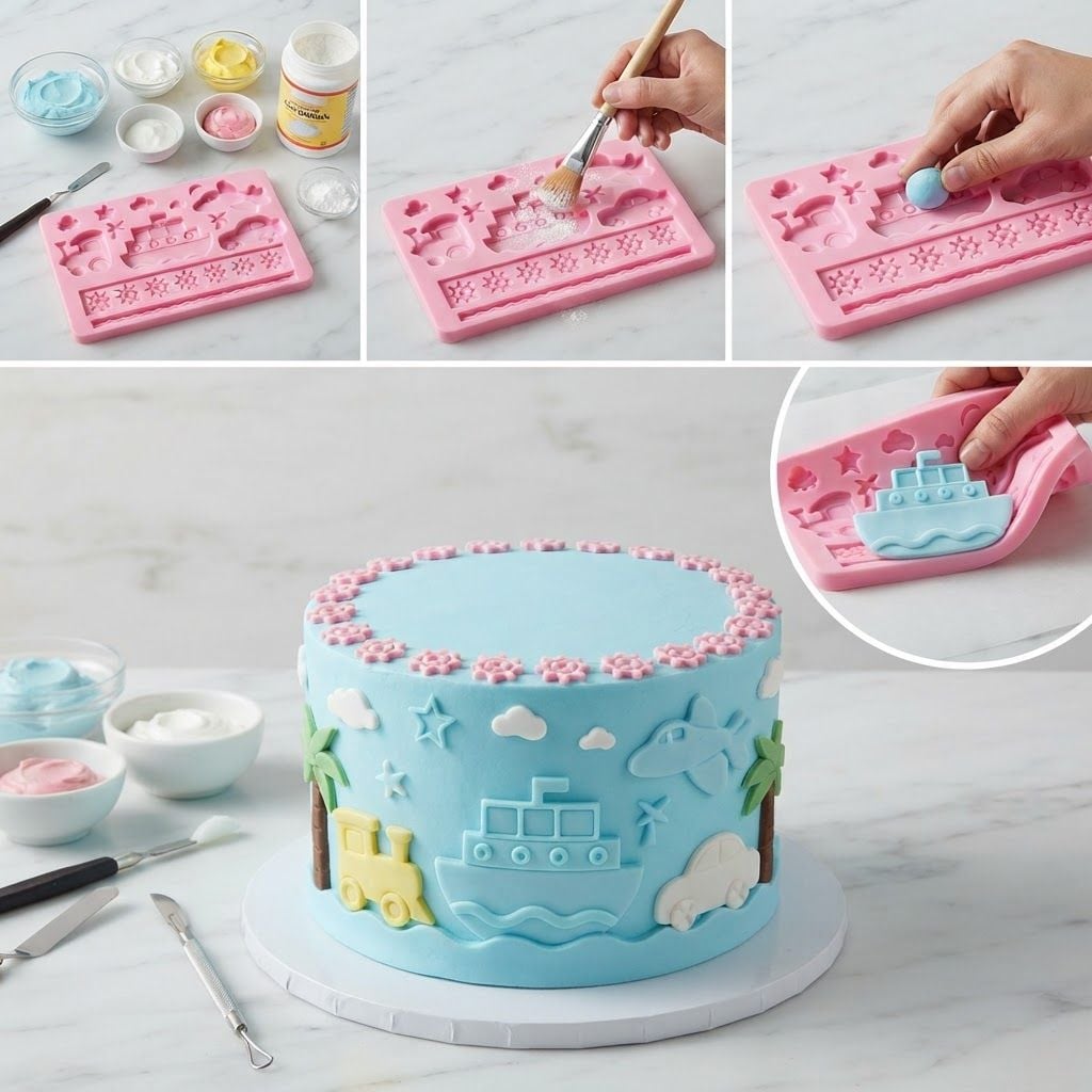 AI Design for create image which show how to use this cake decorating mould