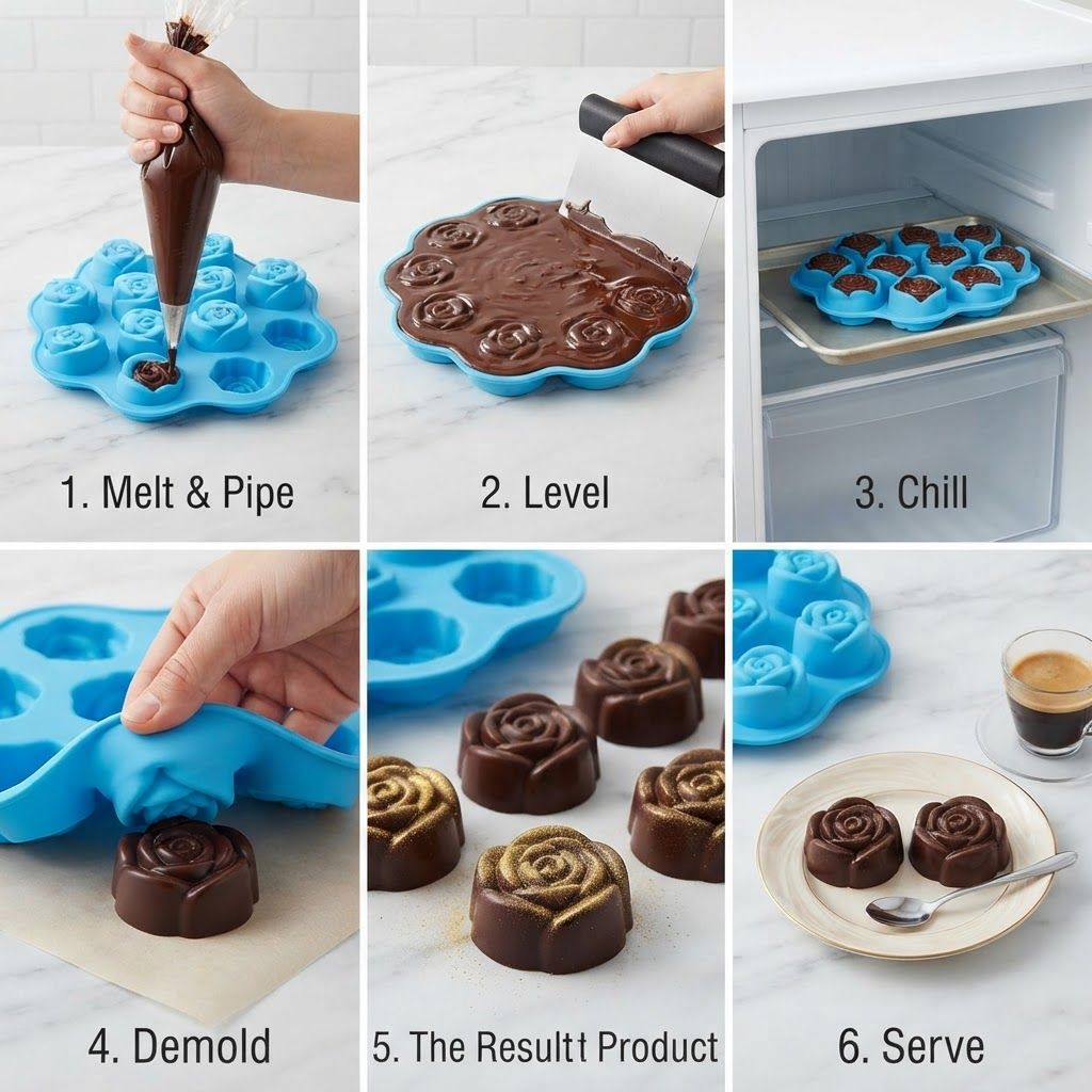 AI Design for create image which show how to use this cake chocolate mould