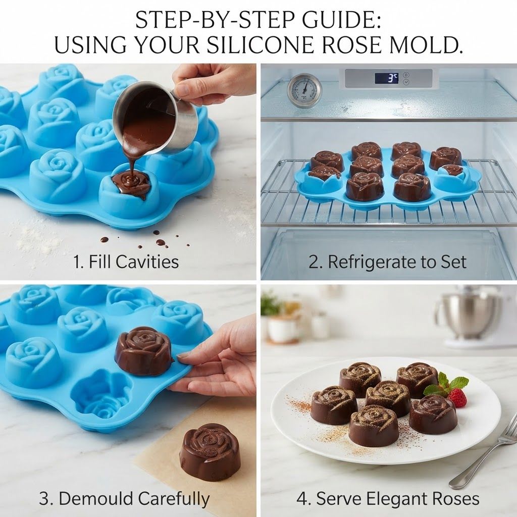 AI Design for create image which show how to use this cake chocolate mould