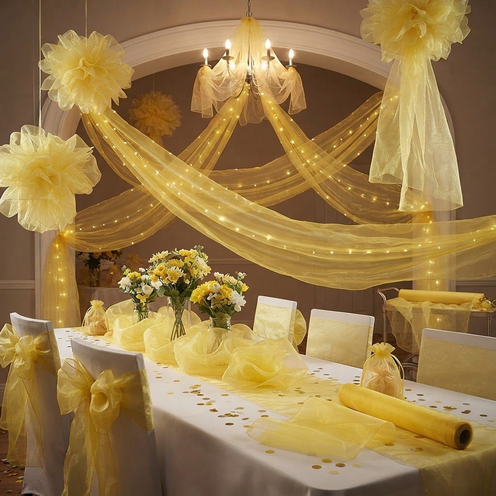 AI Design for create image which show the use of the organza fabric in party decorations