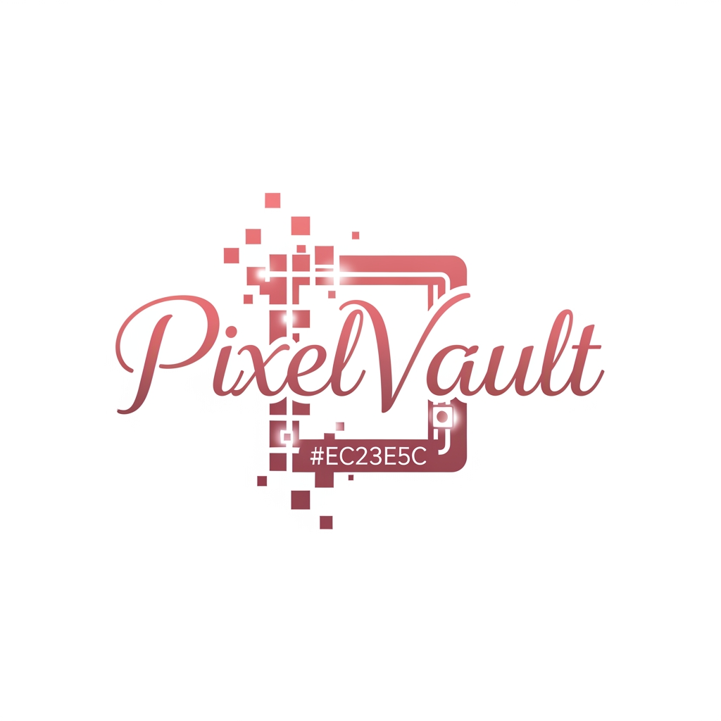 AI Design for i want to create a Logo with name PixelVault .make sure the color is pinkish red and make it look asthetic
