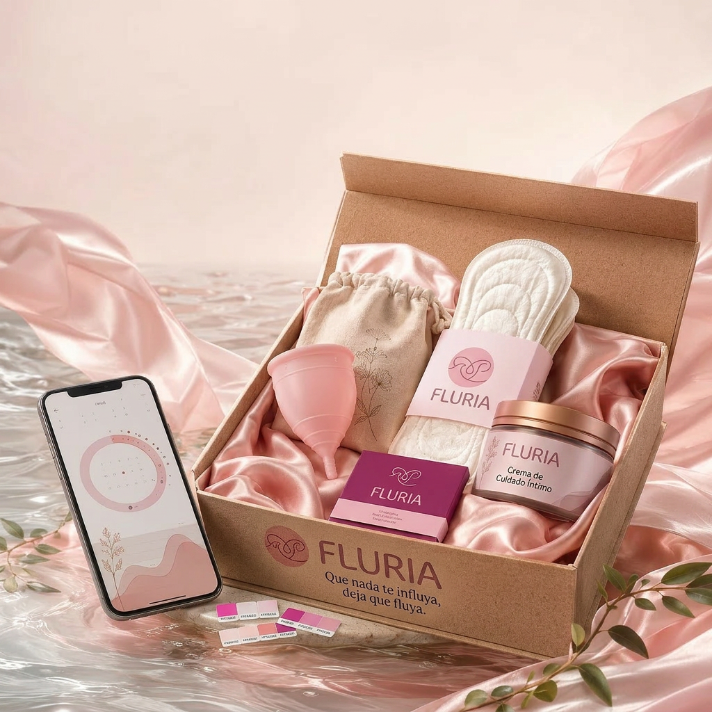 AI Design for Crea una imagen de la caja con productos de higiene femenina y sostnibles con los colores de la marca, el logo y la presentacion