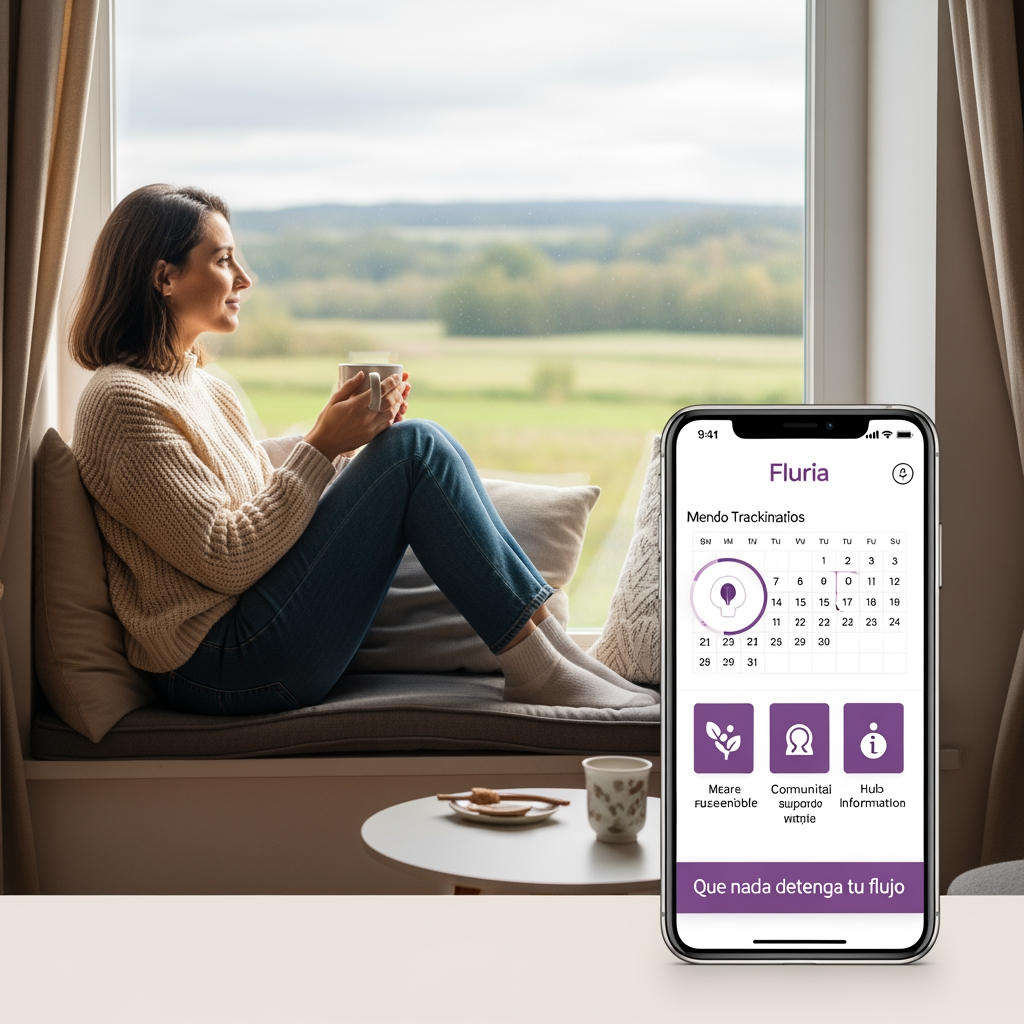 AI Design for Nombre de la marca: Fluria / Enfoque: Principalmente Fluria es una aplicacion que ayuda a las mujeres y personas mentruantes a controlar registrar su periodo y sus sintomas pero para diferenciarse de las demas aplicacions del mercado tambien es unatienda online de productos de hgiene femenina sostenibles y un sistema donde proporviona a las usuarias soporte tecnico y emocional ademas de un sistema que ayuda a compartir y divulgar informacion verificada sobre el cuerpo femenino para combatir la desinformacion / Eslogan: Que nada e
