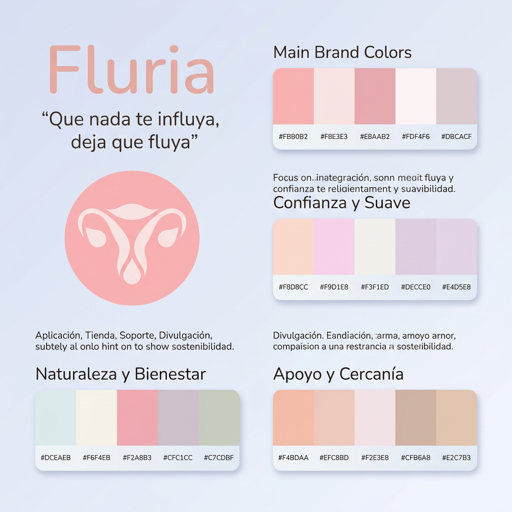 AI Design for Nombre de la marca: Fluria / Enfoque: Principalmente Fluria es una aplicacion que ayuda a las mujeres y personas mentruantes a controlar registrar su periodo y sus sintomas pero para diferenciarse de las demas aplicacions del mercado tambien es unatienda online de productos de hgiene femenina sostenibles y un sistema donde proporviona a las usuarias soporte tecnico y emocional ademas de un sistema que ayuda a compartir y divulgar informacion verificada sobre el cuerpo femenino para combatir la desinformacion / Eslogan: Que nadate influya deja que fluya" / Identidad de la marca: Amistosa , intma y segura, crea la sesacion de ser una red de apoyo cercana y un soporte para vivir la mentruacin y lo que eso conlleva con naturalidad. / Paleta de colores para el logotpo y la marca: paleta de todos pastel tirando a claros para dar sensacio de feminidad confiana / Idea para el logotipo a crear: Un circulo sencillo de color rosa sin subtonos o sombra (plano) con elemntos igual de simplificados, quizas gotas o alguna manera ingeniosa de incluir la foma del utero sin que se vea obvio