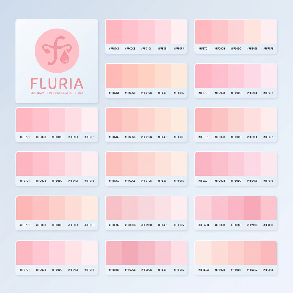 AI Design for Nombre de la marca: Fluria / Enfoque: Principalmente Fluria es una aplicacion que ayuda a las mujeres y personas mentruantes a controlar registrar su periodo y sus sintomas pero para diferenciarse de las demas aplicacions del mercado tambien es unatienda online de productos de hgiene femenina sostenibles y un sistema donde proporviona a las usuarias soporte tecnico y emocional ademas de un sistema que ayuda a compartir y divulgar informacion verificada sobre el cuerpo femenino para combatir la desinformacion / Eslogan: Que nadate influya deja que fluya" / Identidad de la marca: Amistosa , intma y segura, crea la sesacion de ser una red de apoyo cercana y un soporte para vivir la mentruacin y lo que eso conlleva con naturalidad. / Paleta de colores para el logotpo y la marca: paleta de todos pastel tirando a claros para dar sensacio de feminidad confiana / Idea para el logotipo a crear: Un circulo sencillo de color rosa sin subtonos o sombra (plano) con elemntos igual de simplificados, quizas gotas o alguna manera ingeniosa de incluir la foma del utero sin que se vea obvio