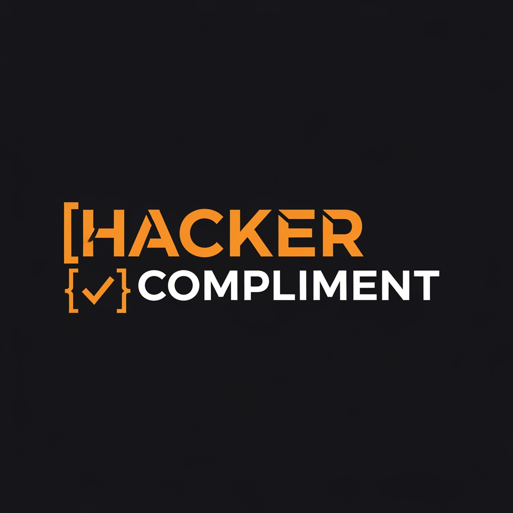 AI Design for Modern tech startup logo with integrated text, the text reads
"HackerCompliment" in a bold geometric sans-serif font.
Design: A sleek terminal/code bracket symbol or a minimalist
checkmark-inside-brackets icon merged with the letter H,
in orange color #FF6B2B.
The icon and text are on the same horizontal line.
Dark background #09090b. Orange accent #FF6B2B.
Clean, minimal, professional. No gradients.
Flat design. Similar style to Vercel or Linear logos.
White text for "Compliment" part, orange for "Hacker" part.