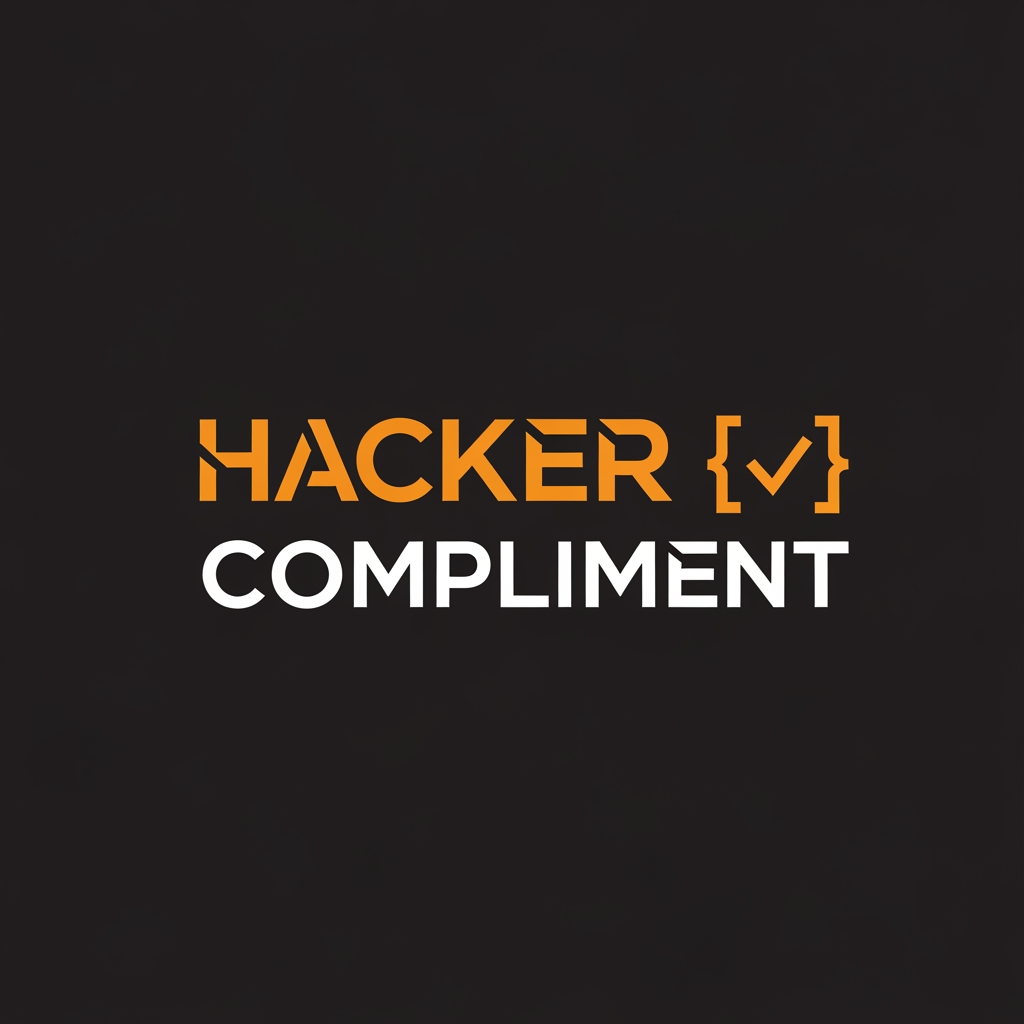 AI Design for Modern tech startup logo with integrated text, the text reads
"HackerCompliment" in a bold geometric sans-serif font.
Design: A sleek terminal/code bracket symbol or a minimalist
checkmark-inside-brackets icon merged with the letter H,
in orange color #FF6B2B.
The icon and text are on the same horizontal line.
Dark background #09090b. Orange accent #FF6B2B.
Clean, minimal, professional. No gradients.
Flat design. Similar style to Vercel or Linear logos.
White text for "Compliment" part, orange for "Hacker" part.