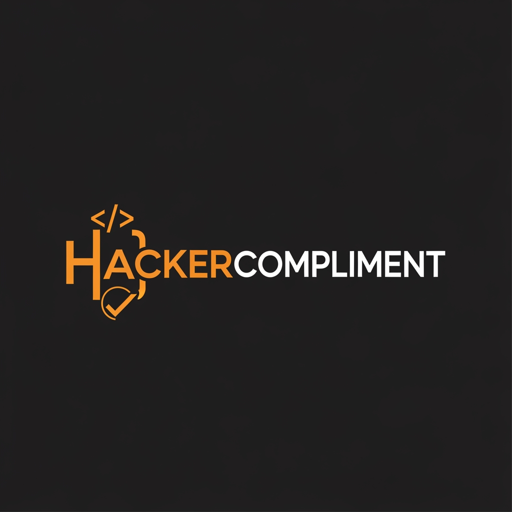 AI Design for Modern tech startup logo with integrated text, the text reads
"HackerCompliment" in a bold geometric sans-serif font.
Design: A sleek terminal/code bracket symbol or a minimalist
checkmark-inside-brackets icon merged with the letter H,
in orange color #FF6B2B.
The icon and text are on the same horizontal line.
Dark background #09090b. Orange accent #FF6B2B.
Clean, minimal, professional. No gradients.
Flat design. Similar style to Vercel or Linear logos.
White text for "Compliment" part, orange for "Hacker" part.