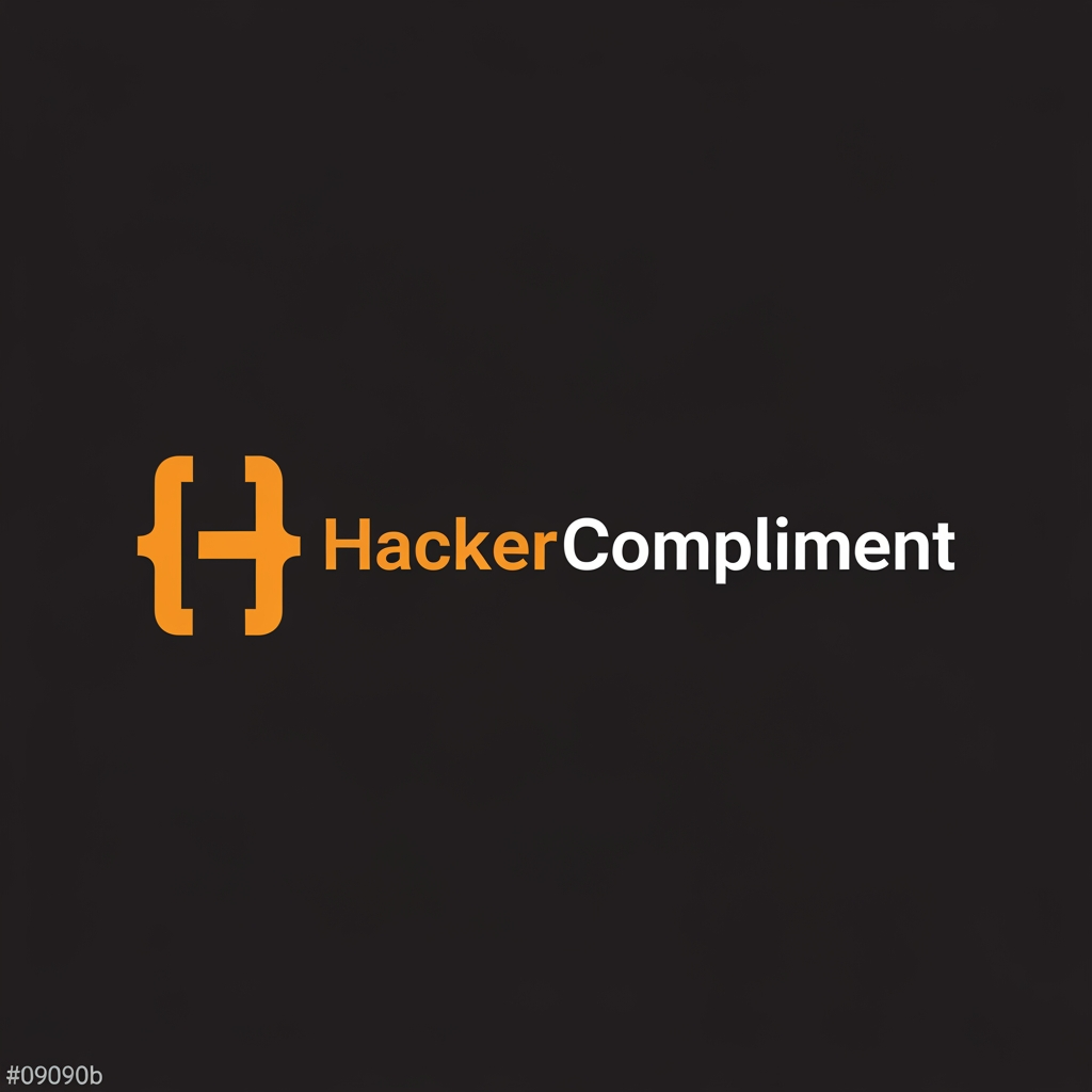 AI Design for Modern tech startup logo with integrated text, the text reads
"HackerCompliment" in a bold geometric sans-serif font.
Design: A sleek terminal/code bracket symbol or a minimalist
checkmark-inside-brackets icon merged with the letter H,
in orange color #FF6B2B.
The icon and text are on the same horizontal line.
Dark background #09090b. Orange accent #FF6B2B.
Clean, minimal, professional. No gradients.
Flat design. Similar style to Vercel or Linear logos.
White text for "Compliment" part, orange for "Hacker" part.
Create something extra ordinary