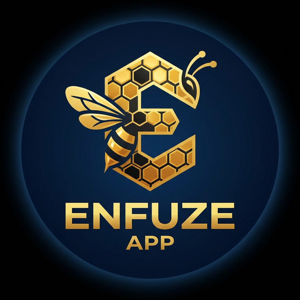 AI Design for i need the logo for an app called ENFUZE i need the logo with the combination of E+ honey bee or else ENFUZE+HONEYBEE combination