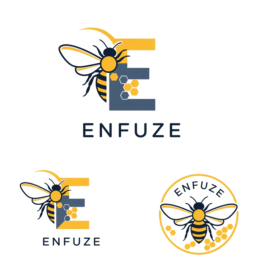 AI Design for i need the logo for an app called ENFUZE i need the logo with the combination of E+ honey bee or else ENFUZE+HONEYBEE combination