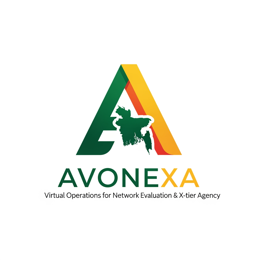 AI Design for কোম্পানির নাম = AVONEXA এটা বাঙালি এগুলো হয়
A = Asima (আপনার নাম)
V = Virtual (ভার্চুয়াল নেটওয়ার্ক)
O = Operations for (অপারেশনস ফর)
N = Network (নেটওয়ার্ক)
E = Evaluation & (কন্টেন্ট মূল্যায়ন)
X = X-tier (সর্বোচ্চ স্তর)
A = Agency (এজেন্সি)
এটা আমার কোম্পানি জন্য লাগবে logo এমন ভাবে দাও বাংলাদেশ এমন কোন কোম্পানির লোগ নেই Give it to bangladesh in such a way that peolpe will look at it and see that color is the best