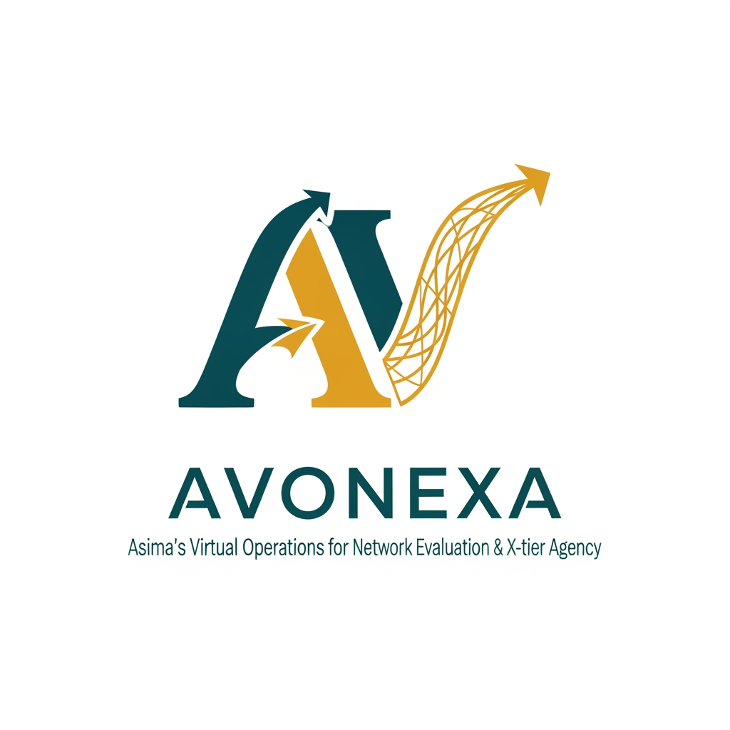 AI Design for কোম্পানির নাম = AVONEXA এটা বাঙালি এগুলো হয়
A = Asima (আপনার নাম)
V = Virtual (ভার্চুয়াল নেটওয়ার্ক)
O = Operations for (অপারেশনস ফর)
N = Network (নেটওয়ার্ক)
E = Evaluation & (কন্টেন্ট মূল্যায়ন)
X = X-tier (সর্বোচ্চ স্তর)
A = Agency (এজেন্সি)
এটা আমার কোম্পানি জন্য লাগবে logo এমন ভাবে দাও বাংলাদেশ এমন কোন কোম্পানির লোগ নেই