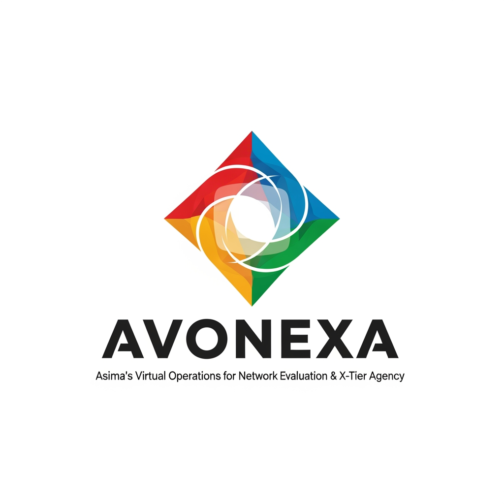 AI Design for কোম্পানির নাম = AVONEXA এটা বাঙালি এগুলো হয়
A = Asima (আপনার নাম)
V = Virtual (ভার্চুয়াল নেটওয়ার্ক)
O = Operations for (অপারেশনস ফর)
N = Network (নেটওয়ার্ক)
E = Evaluation & (কন্টেন্ট মূল্যায়ন)
X = X-tier (সর্বোচ্চ স্তর)
A = Agency (এজেন্সি)
এটা আমার কোম্পানি জন্য লাগবে logo এমন ভাবে দাও বাংলাদেশ এমন কোন কোম্পানির লোগ নেই Give it to bangladesh in such a way that peolpe will look at it and see that color is the best
