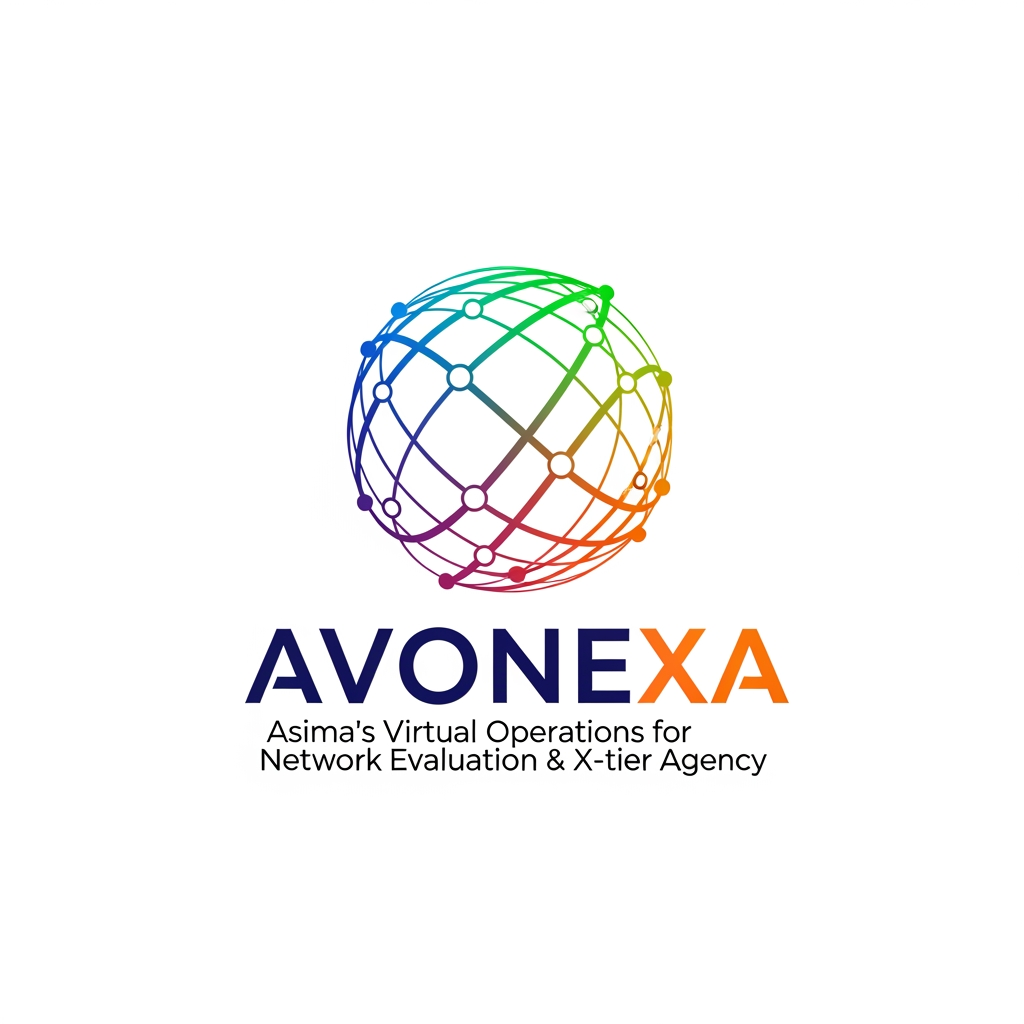 AI Design for কোম্পানির নাম = AVONEXA এটা বাঙালি এগুলো হয়
A = Asima (আপনার নাম)
V = Virtual (ভার্চুয়াল নেটওয়ার্ক)
O = Operations for (অপারেশনস ফর)
N = Network (নেটওয়ার্ক)
E = Evaluation & (কন্টেন্ট মূল্যায়ন)
X = X-tier (সর্বোচ্চ স্তর)
A = Agency (এজেন্সি)
এটা আমার কোম্পানি জন্য লাগবে logo এমন ভাবে দাও বাংলাদেশ এমন কোন কোম্পানির লোগ নেই Give it to bangladesh in such a way that peolpe will look at it and see that color is the best