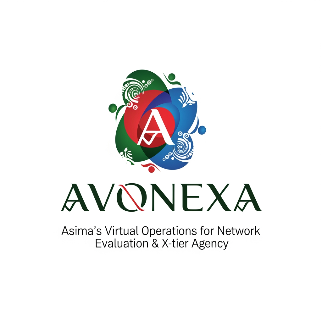 AI Design for কোম্পানির নাম = AVONEXA এটা বাঙালি এগুলো হয়
A = Asima (আপনার নাম)
V = Virtual (ভার্চুয়াল নেটওয়ার্ক)
O = Operations for (অপারেশনস ফর)
N = Network (নেটওয়ার্ক)
E = Evaluation & (কন্টেন্ট মূল্যায়ন)
X = X-tier (সর্বোচ্চ স্তর)
A = Agency (এজেন্সি)
এটা আমার কোম্পানি জন্য লাগবে logo এমন ভাবে দাও বাংলাদেশ এমন কোন কোম্পানির লোগ নেই Give it to bangladesh in such a way that peolpe will look at it and see that color is the best