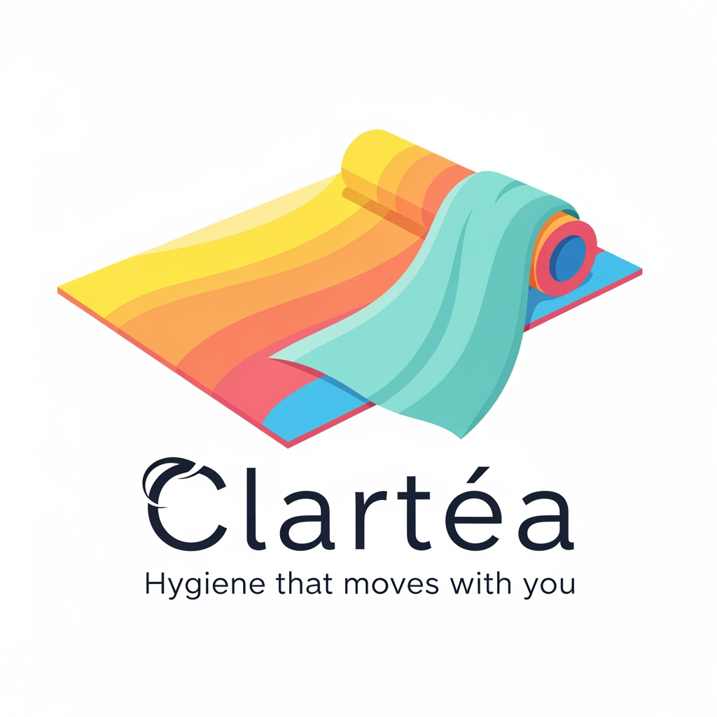 AI Design for can u create a logo for my fitness brand called Clartéa. my product is a yoga mat that comes with a detachnabe towel . and its tagline is hygiene that moves with you. ita a unisex brand. but it should have a colourfull summery and a warmn vibe to it