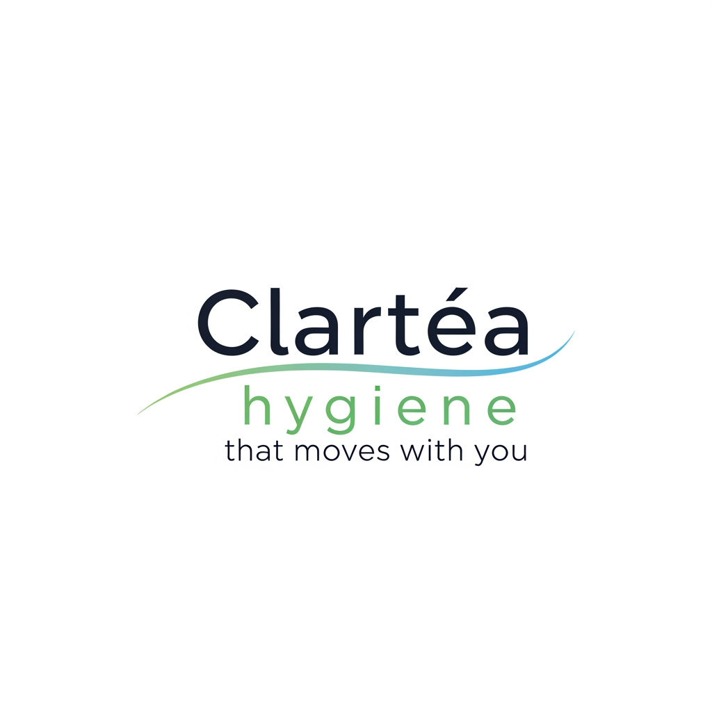AI Design for dont add any omages i want the logo to be just the name Clartéa hygiene that moves with you