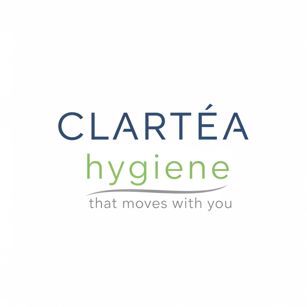 AI Design for dont add any omages i want the logo to be just the name Clartéa hygiene that moves with you
