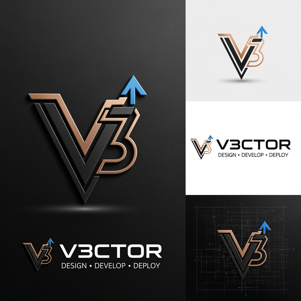 AI Design for Design a world-class brand identity logo for a premium digital agency called "V3CTOR".
Company Services:
• Website Design
• Web Development
• Mobile App Development
• SaaS Products
• UI/UX Design
• Deployment & Digital Solutions
Logo Concept:
Create a unique geometric symbol that combines:
- V (Victory, Vision, Velocity)
- 3 (Innovation, Third Dimension, Future)
- Upward Arrow (Growth & Progress)
- Vector Direction (Precision & Technology)
The symbol should feel iconic like:
Nike Swoosh,
Tesla T,
Stripe,
Vercel,
Linear,
OpenAI,
Notion
Style:
- Minimal but memorable
- Human-designed, not AI-looking
- Premium startup aesthetic
- Timeless and scalable
- Strong negative space usage
- Geometric precision
- Corporate and futuristic
- Instantly recognizable
Visual Direction:
The logo mark should look like a sharp vector arrow emerging from a stylized V while subtly hiding the number 3 inside the shape.
Avoid:
- Generic tech icons
- Circuit symbols
- Monitors
- Mobile phone icons
- Code brackets
- Stock logo elements
- Overly complex details
Colors:
Primary: Matte Black
Secondary: Metallic Titanium
Accent: Electric Blue or Copper Gold
Presentation:
- Luxury embossed metal version
- Dark textured background
- Realistic lighting and shadows
- Premium brand showcase
- High-end Behance/Dribbble presentation
- Professional logo construction grid visible in one variation
Typography:
Custom wordmark:
V3CTOR
Tagline:
DESIGN • DEVELOP • DEPLOY
The final logo should feel like a billion-dollar technology brand that could sit beside Apple, Tesla, Stripe, Vercel, Linear, and OpenAI.
Ultra-clean, vector-perfect, award-winning logo design, branding case study quality, 8K, highly detailed, professional identity system.