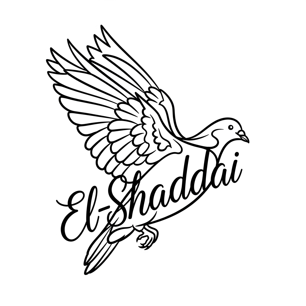 AI Design for El-Shaddai typographic resembling pigeon in black color and transparent background