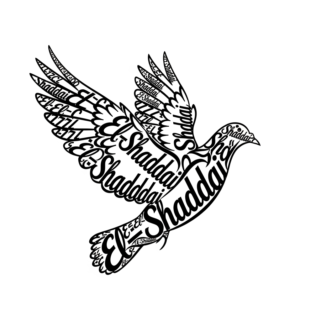 AI Design for El-Shaddai typographic illustration as pigeon in black color and transparent background