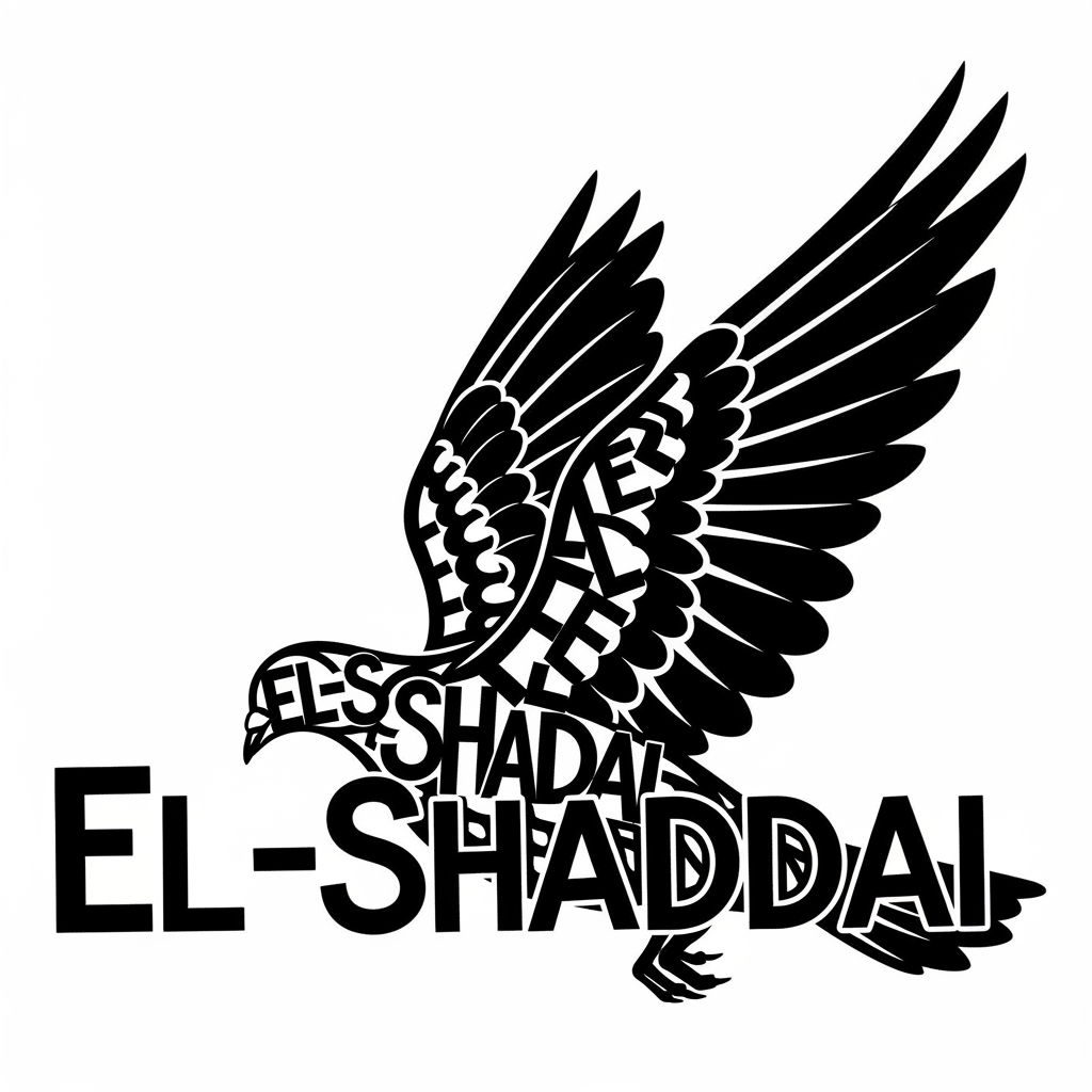 AI Design for El-Shaddai typographic resembling pigeon in black color and transparent background
