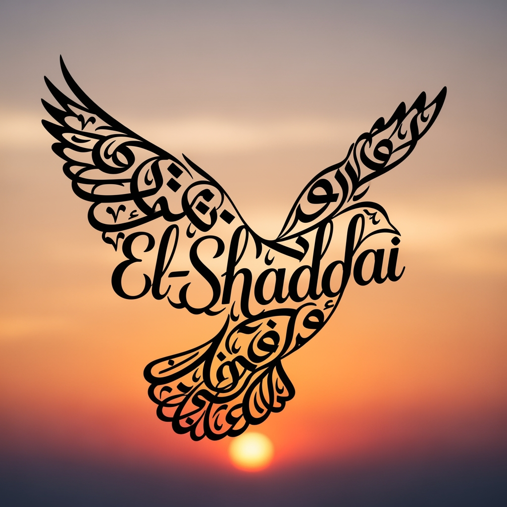 AI Design for El-Shaddai typographic design in pigeon silhoutte