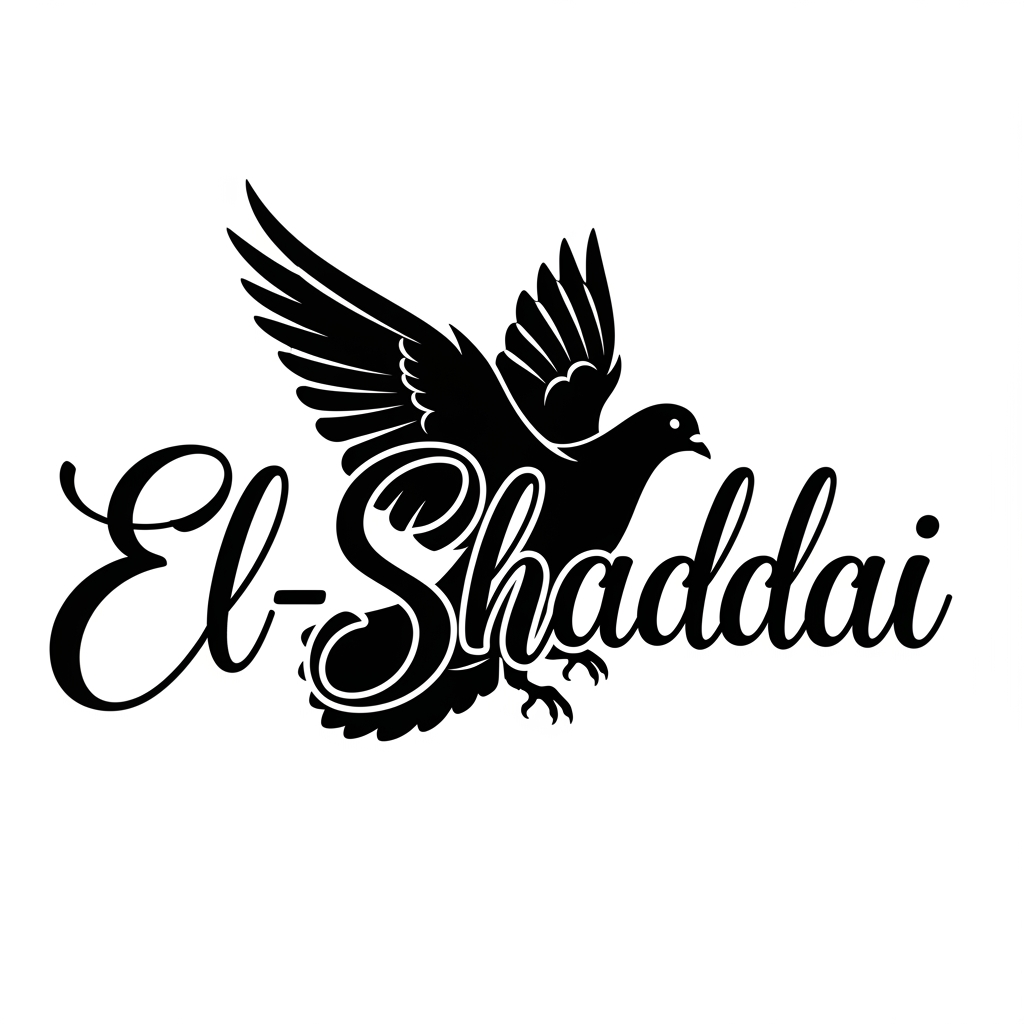 AI Design for El-Shaddai typographic resembling pigeon in black color and transparent background