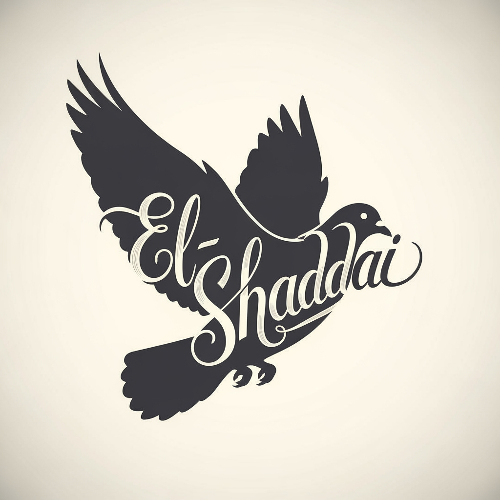 AI Design for El-Shaddai typographic design in pigeon silhoutte