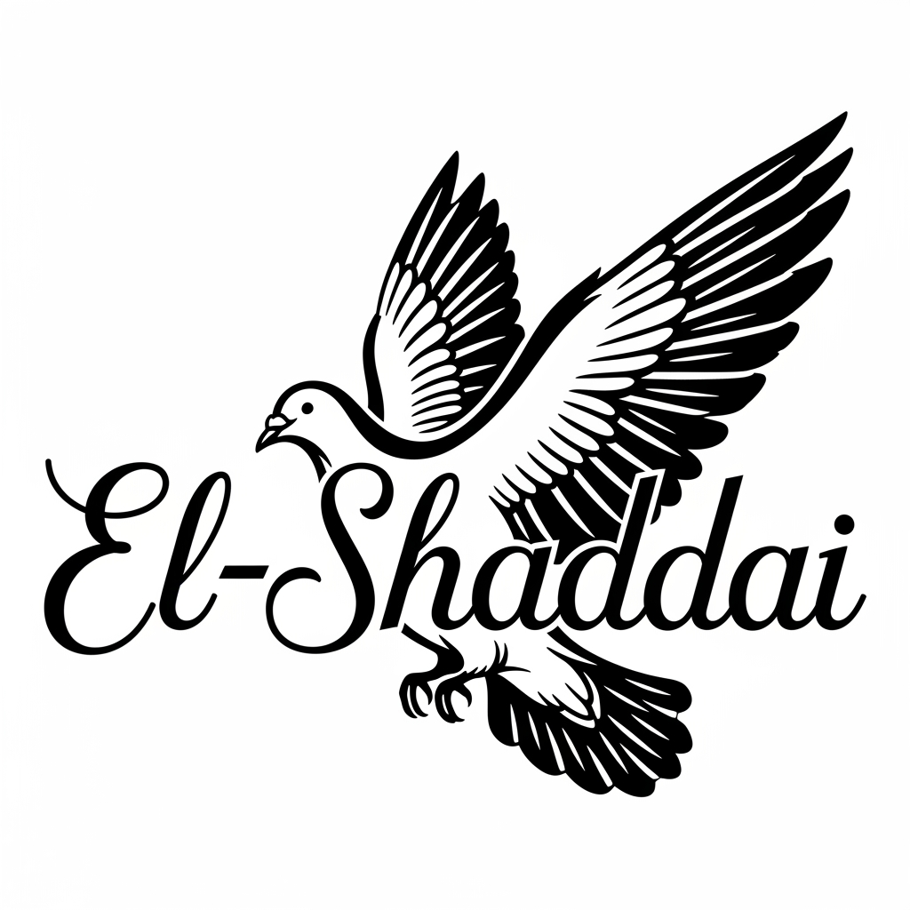 AI Design for El-Shaddai typographic illustration as pigeon in black color and transparent background