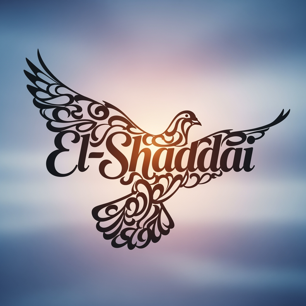 AI Design for El-Shaddai typographic design in pigeon silhoutte