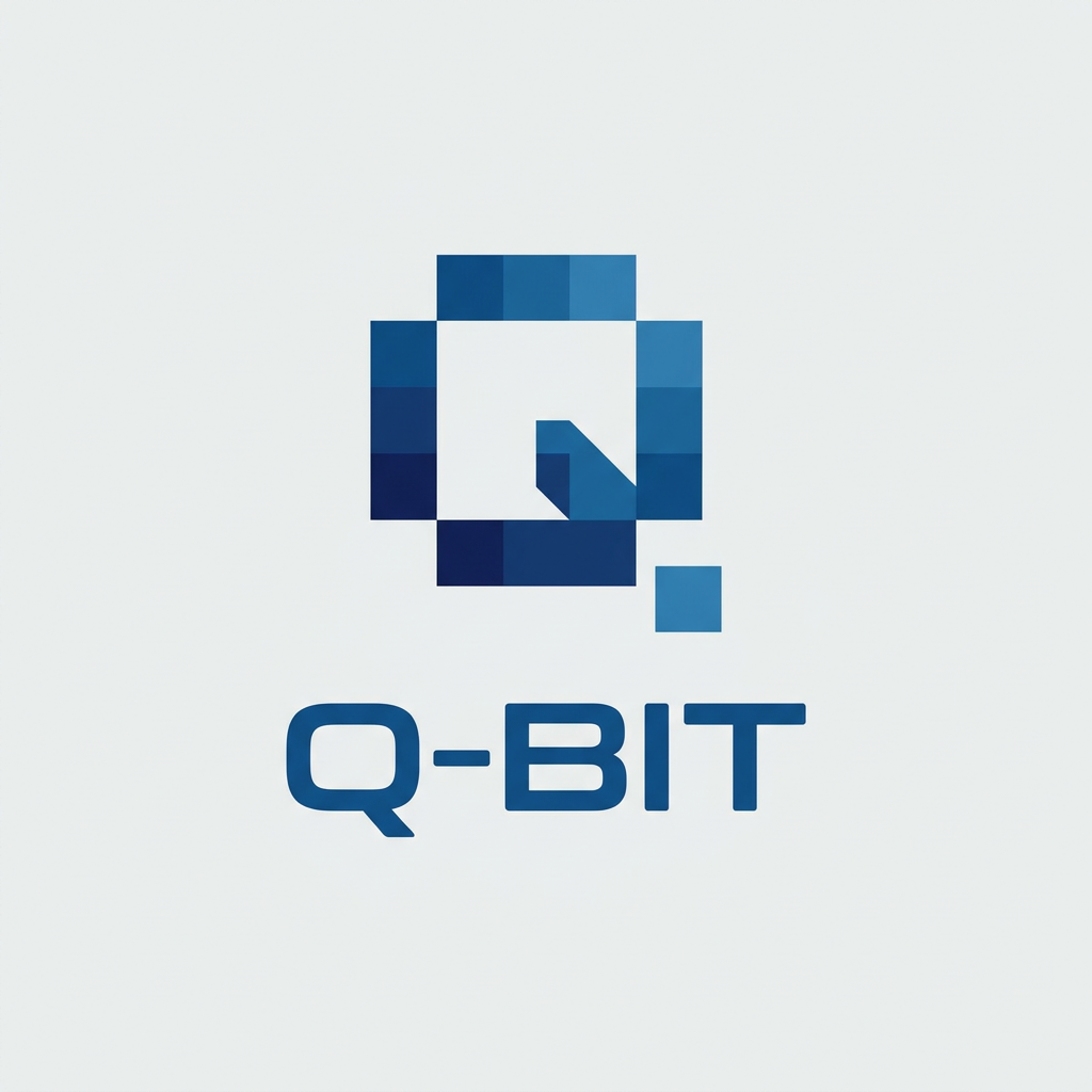 AI Design for i want minimal logo design suggestion for my edtech brand name "Q-Bit" color pallete in blues , background mono color