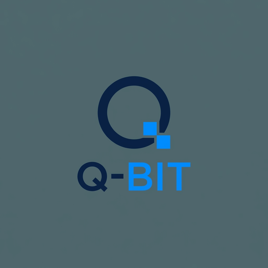 AI Design for A minimalist, modern logo design for an edtech brand named Q-Bit, featuring a sleek and clever integration of the letter Q and a digital bit or pixel motif. The composition uses a sophisticated palette of deep navy and electric blue tones against a clean, solid slate grey background. High-end graphic design style with crisp lines, geometric balance, and a professional, forward-thinking aesthetic. you can use moscot deisngs also