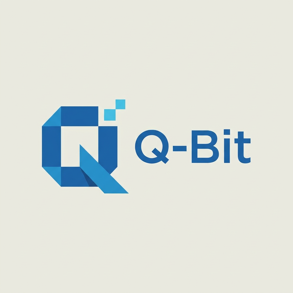 AI Design for i want minimal logo design suggestion for my edtech brand name "Q-Bit" color pallete in blues , background mono color