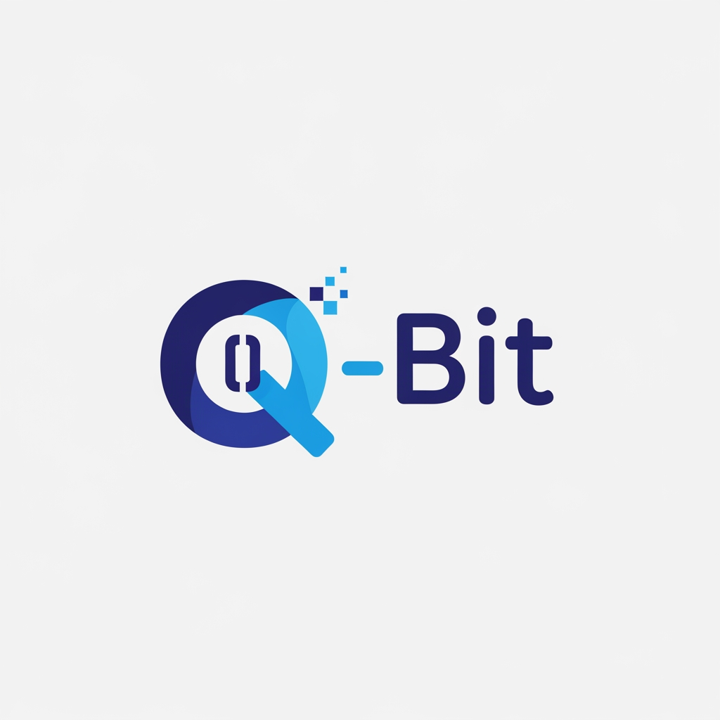 AI Design for i want minimal logo design suggestion for my edtech brand name "Q-Bit" color pallete in blues , background mono color modern style