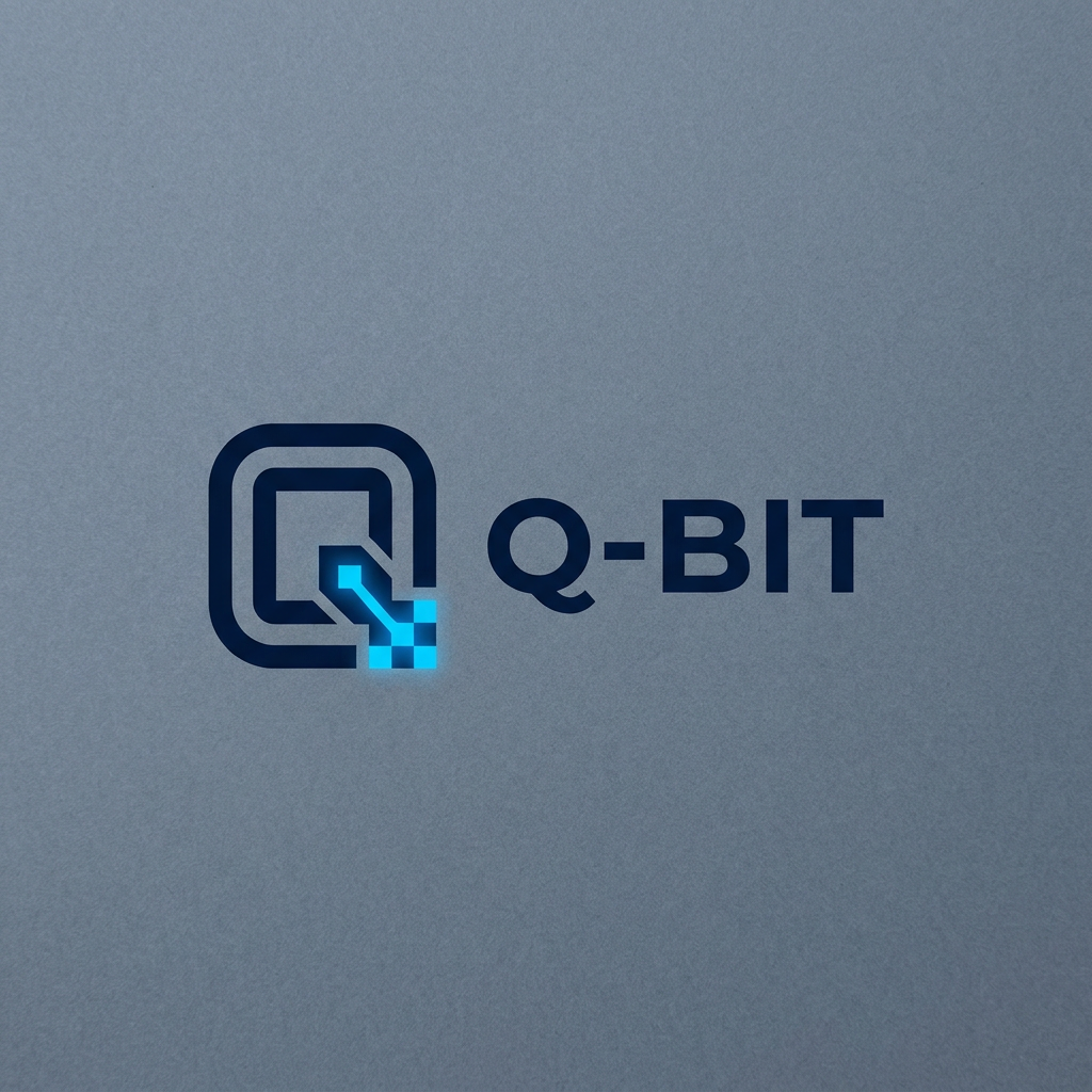 AI Design for A minimalist, modern logo design for an edtech brand named Q-Bit, featuring a sleek and clever integration of the letter Q and a digital bit or pixel motif. The composition uses a sophisticated palette of deep navy and electric blue tones against a clean, solid slate grey background. High-end graphic design style with crisp lines, geometric balance, and a professional, forward-thinking aesthetic. you can use moscot deisngs also