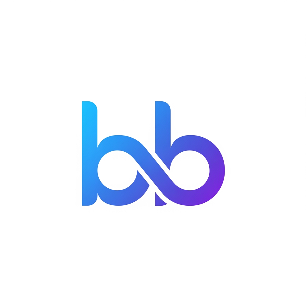 AI Design for Create a professional vector logo featuring the initials “BB” in a modern tech style. The two B letters are seamlessly intertwined into a single abstract monogram with smooth rounded corners and perfect symmetry. The design should suggest innovation, connectivity, and intelligence, with subtle infinity-loop inspiration. Use a clean blue-to-purple gradient, minimalist geometric shapes, crisp vector lines, and a white background. Premium startup branding aesthetic, scalable SVG-style logo, no text besides the BB monogram, suitable for app icons, websites, and business cards.