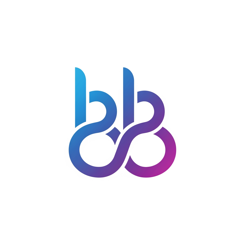 AI Design for Create a professional vector logo featuring the initials “BB” in a modern tech style. The two B letters are seamlessly intertwined into a single abstract monogram with smooth rounded corners and perfect symmetry. The design should suggest innovation, connectivity, and intelligence, with subtle infinity-loop inspiration. Use a clean blue-to-purple gradient, minimalist geometric shapes, crisp vector lines, and a white background. Premium startup branding aesthetic, scalable SVG-style logo, no text besides the BB monogram, suitable for app icons, websites, and business cards.