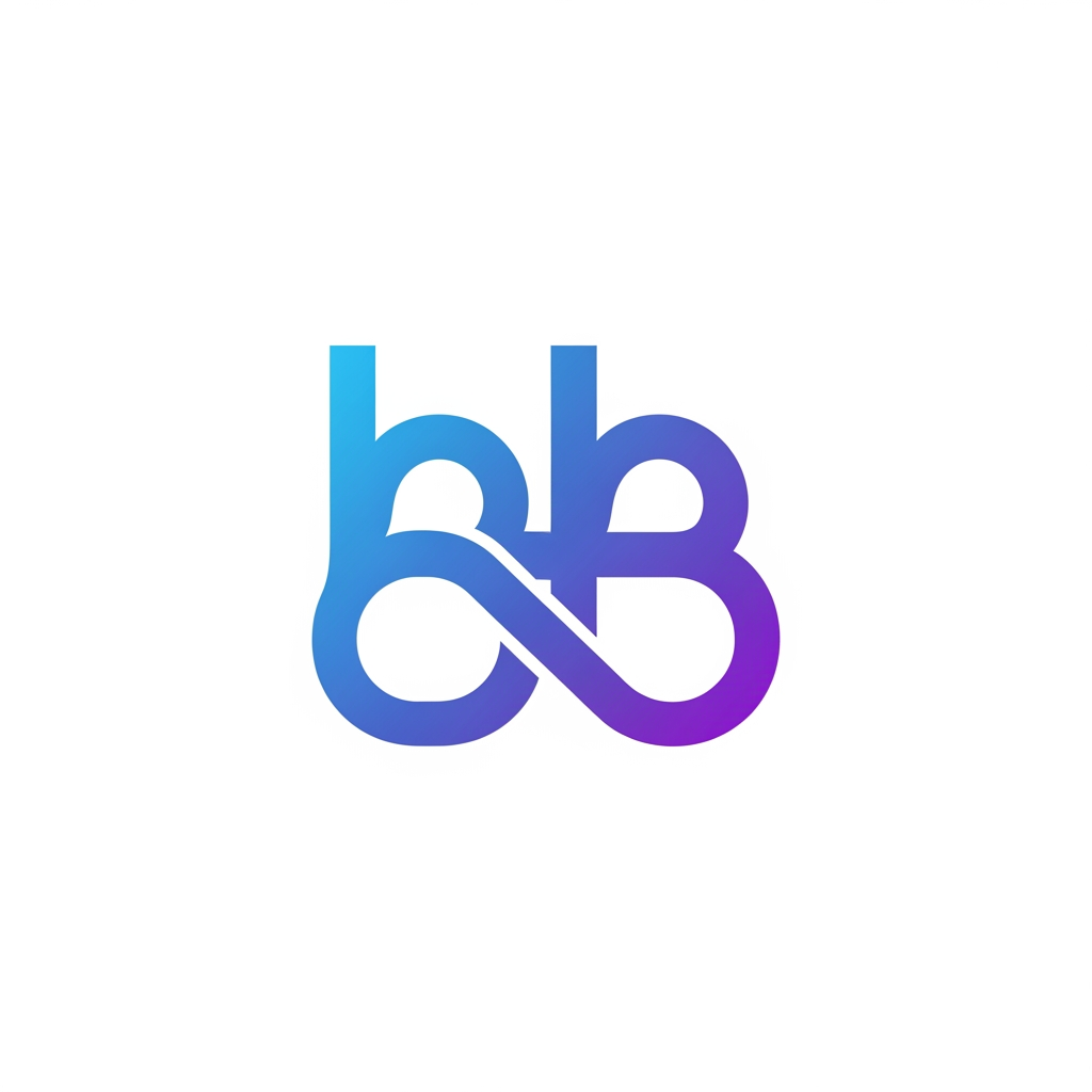 AI Design for Create a professional vector logo featuring the initials “BB” in a modern tech style. The two B letters are seamlessly intertwined into a single abstract monogram with smooth rounded corners and perfect symmetry. The design should suggest innovation, connectivity, and intelligence, with subtle infinity-loop inspiration. Use a clean blue-to-purple gradient, minimalist geometric shapes, crisp vector lines, and a white background. Premium startup branding aesthetic, scalable SVG-style logo, no text besides the BB monogram, suitable for app icons, websites, and business cards.