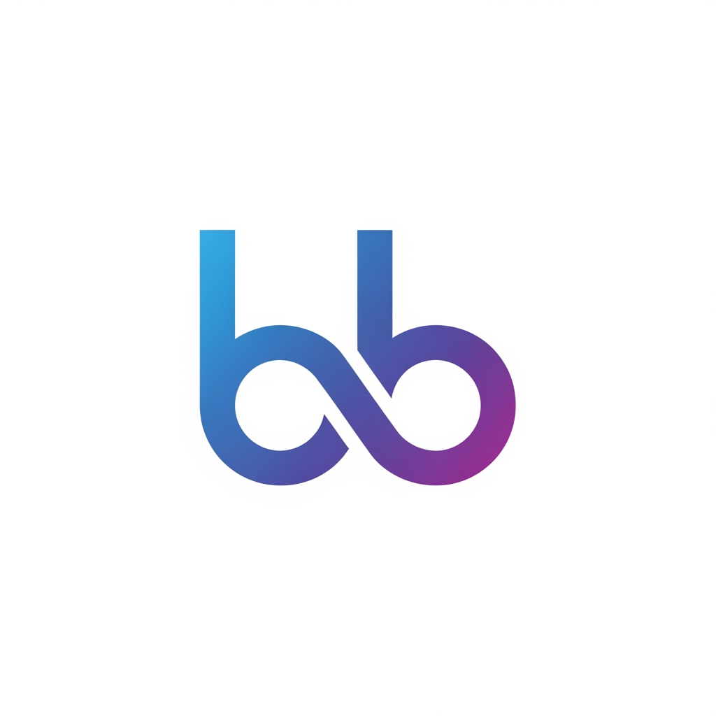 AI Design for Create a professional vector logo featuring the initials “BB” in a modern tech style. The two B letters are seamlessly intertwined into a single abstract monogram with smooth rounded corners and perfect symmetry. The design should suggest innovation, connectivity, and intelligence, with subtle infinity-loop inspiration. Use a clean blue-to-purple gradient, minimalist geometric shapes, crisp vector lines, and a white background. Premium startup branding aesthetic, scalable SVG-style logo, no text besides the BB monogram, suitable for app icons, websites, and business cards.