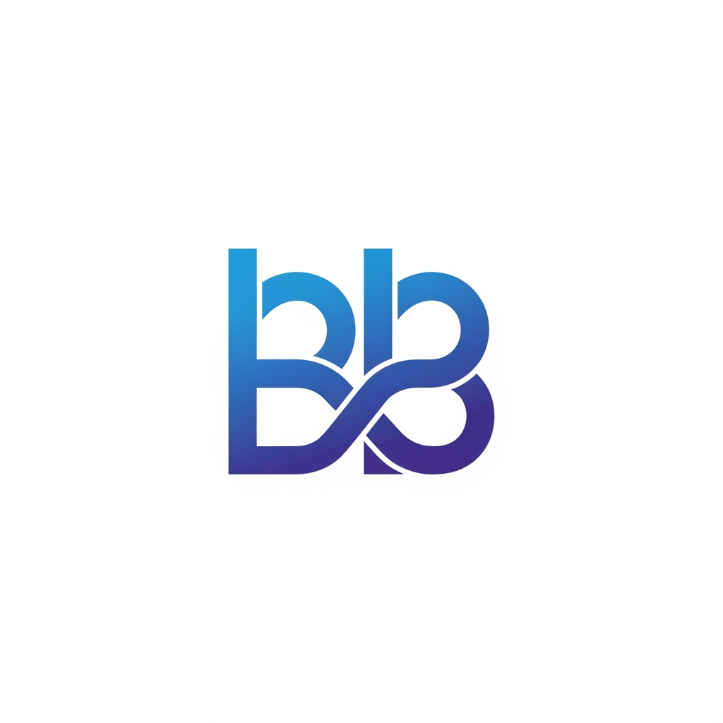 AI Design for Create a professional vector logo featuring the initials “BB” in a modern tech style. The two B letters are seamlessly intertwined into a single abstract monogram with smooth rounded corners and perfect symmetry. The design should suggest innovation, connectivity, and intelligence, with subtle infinity-loop inspiration. Use a clean blue-to-purple gradient, minimalist geometric shapes, crisp vector lines, and a white background. Premium startup branding aesthetic, scalable SVG-style logo, no text besides the BB monogram, suitable for app icons, websites, and business cards.