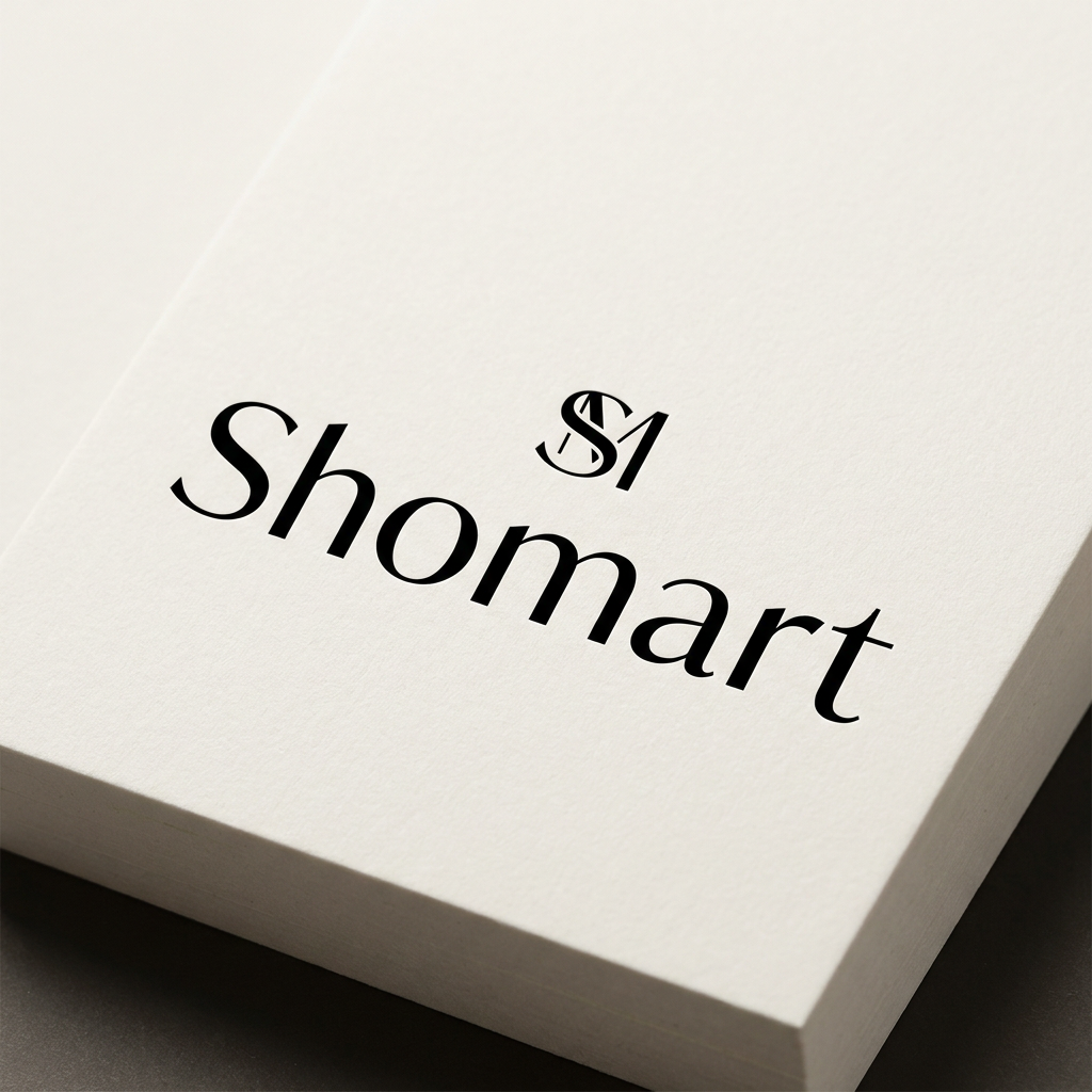 AI Design for A sophisticated and minimalist luxury logo for a store named 'Shomart', featuring elegant, high-contrast black typography on a clean, premium matte background. The design should emphasize clean lines, modern serif fonts, and a refined aesthetic to convey exclusivity and high-end retail quality.