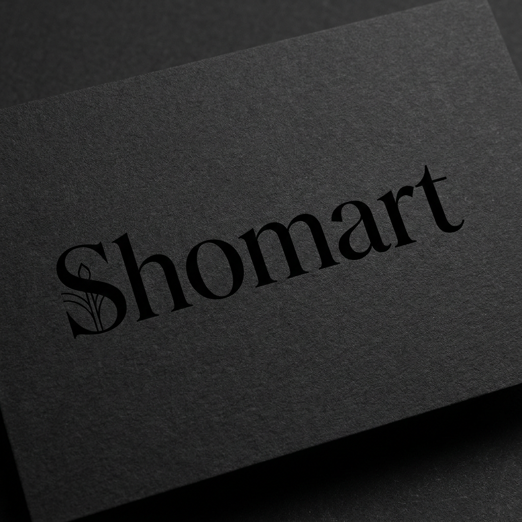 AI Design for A sophisticated and minimalist luxury logo for a store named 'Shomart', featuring elegant, high-contrast black typography on a clean, premium matte background. The design should emphasize clean lines, modern serif fonts, and a refined aesthetic to convey exclusivity and high-end retail quality.