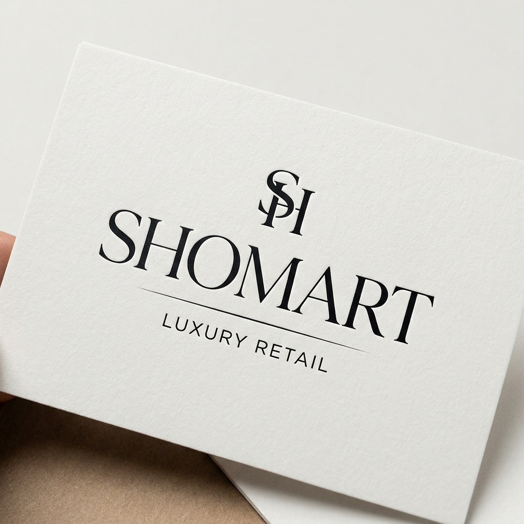 AI Design for A sophisticated and minimalist luxury logo for a store named 'Shomart', featuring elegant, high-contrast black typography on a clean, premium matte background. The design should emphasize clean lines, modern serif fonts, and a refined aesthetic to convey exclusivity and high-end retail quality.