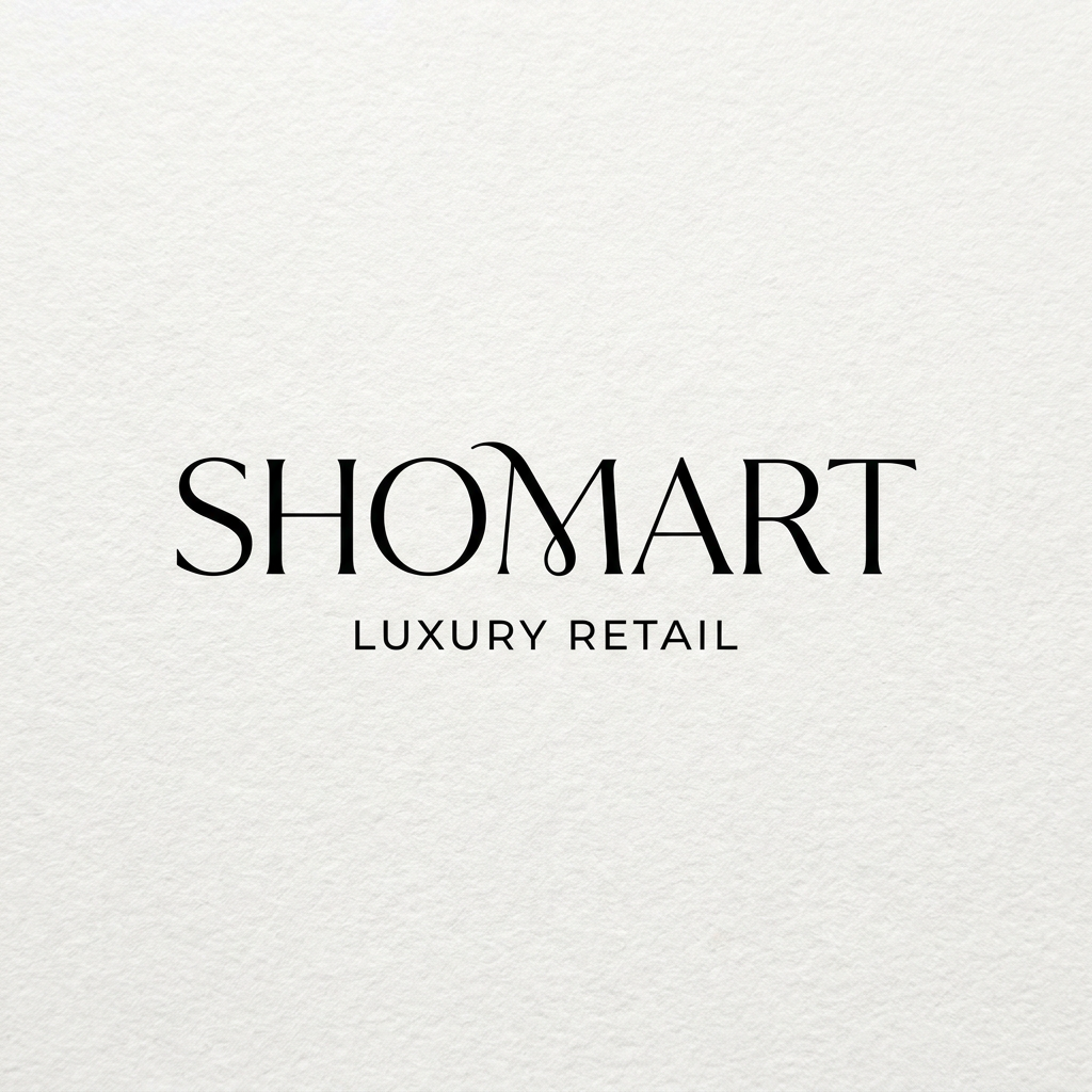 AI Design for A sophisticated and minimalist luxury logo for a store named 'Shomart', featuring elegant, high-contrast black typography on a clean, premium matte background. The design should emphasize clean lines, modern serif fonts, and a refined aesthetic to convey exclusivity and high-end retail quality.