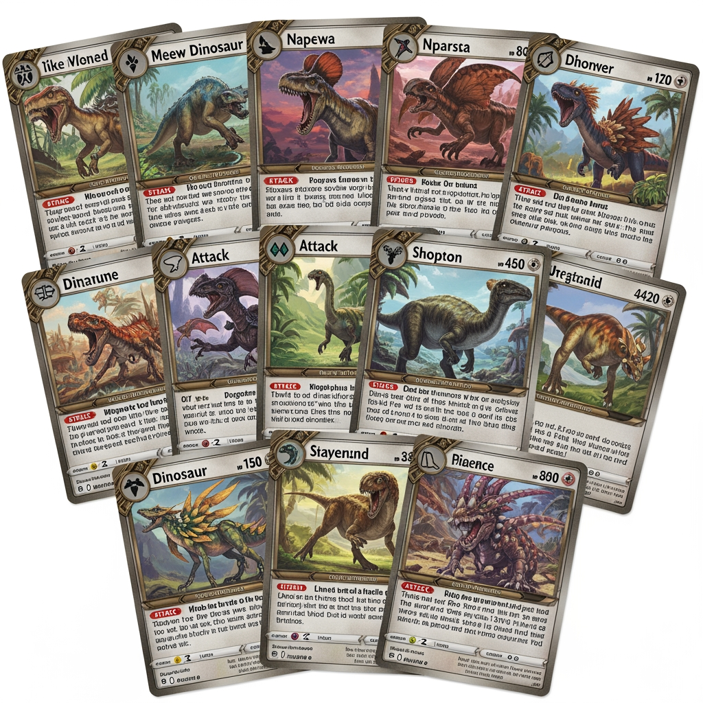 AI Design for utilizando el estilo de esas cartas crea nuevos dinos