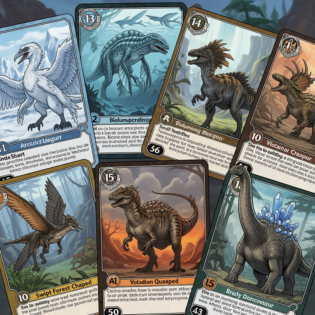 AI Design for utilizando el estilo de esas cartas crea nuevos dinos