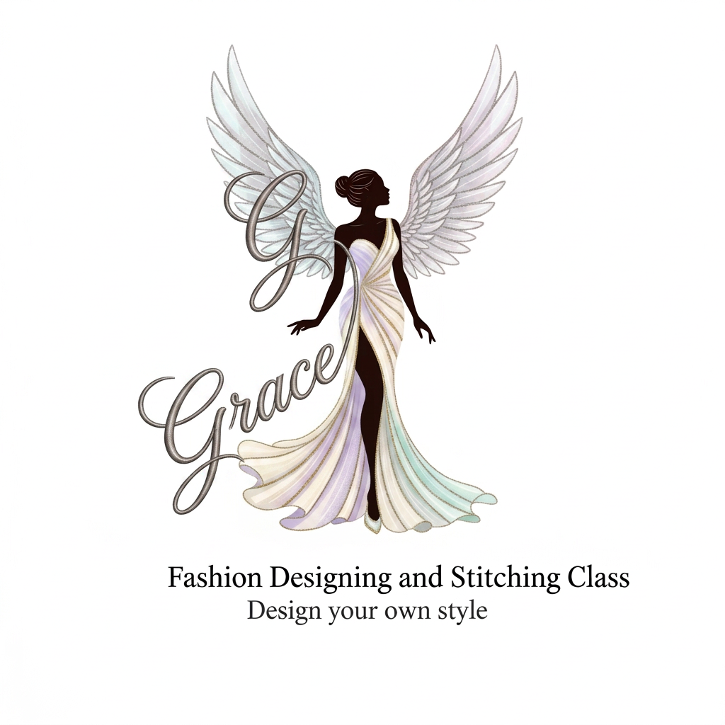 AI Design for in this image change the outfit colour and wings colour keep in light minimal colour and make Grace in big size or merge Grace with lady