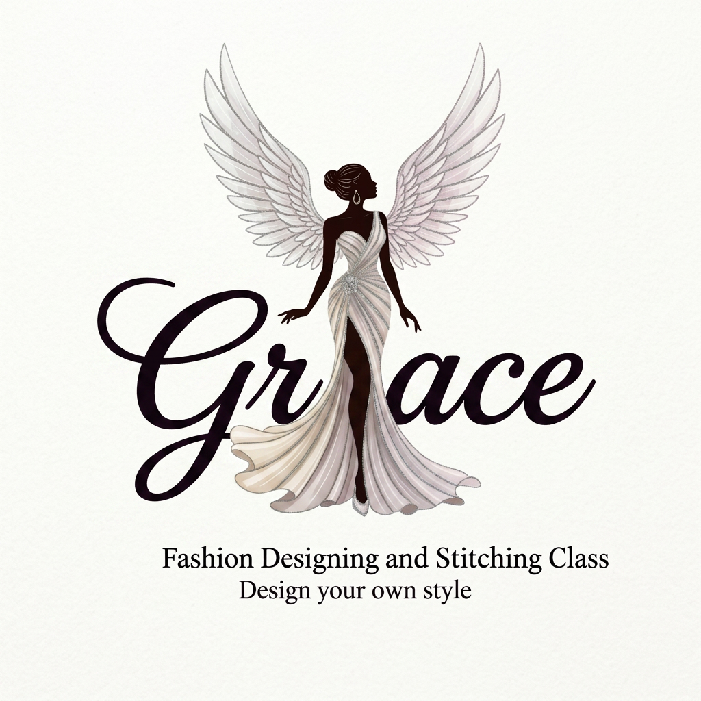 AI Design for in this image change the outfit colour and wings colour keep in light minimal colour and make Grace in big size or merge Grace with lady